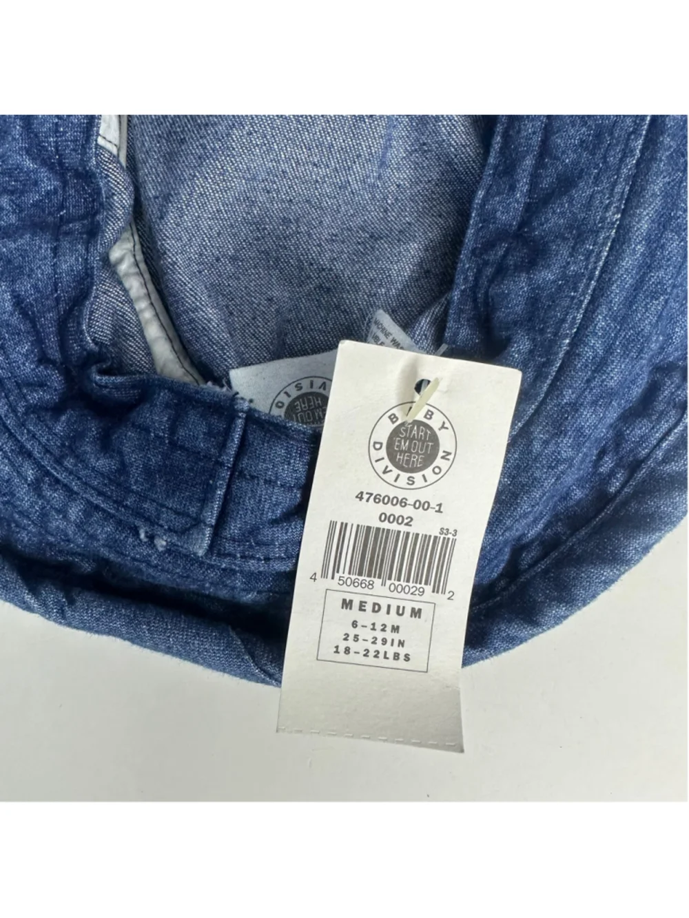 NWT Vintage Baby Division Baby Blue Denim Bucket Hat Size Medium (6-12 Months)